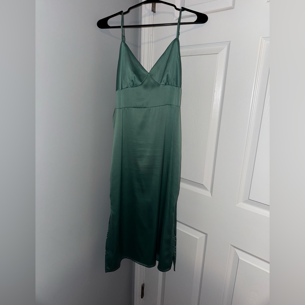 Pink Rose Teal Satin Dress